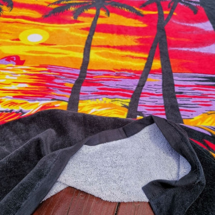 Extra Long Bath Towel Hawaiian Island Style Cotton Beach Cushion Towel 180x105 Cm(Sunset Coconut BT19-2)-garmade.com