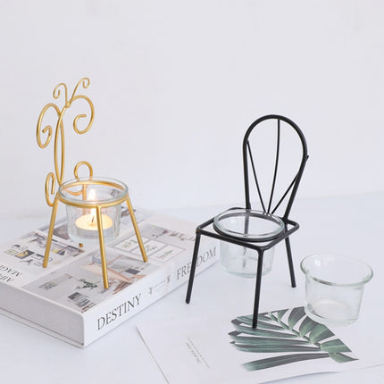 2 PCS Wrought Iron Chair Shaped Candle Holder Decoration Romantic Candle Light Table Decoration, Style:A(Gold)-garmade.com