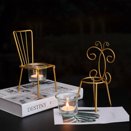 2 PCS Wrought Iron Chair Shaped Candle Holder Decoration Romantic Candle Light Table Decoration, Style:A(Gold)-garmade.com