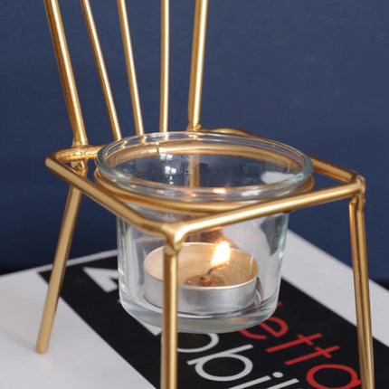 2 PCS Wrought Iron Chair Shaped Candle Holder Decoration Romantic Candle Light Table Decoration, Style:B(Gold)-garmade.com
