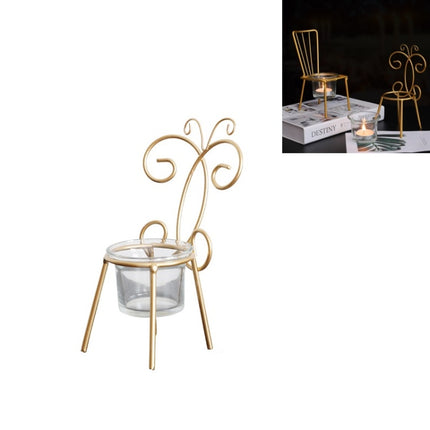 2 PCS Wrought Iron Chair Shaped Candle Holder Decoration Romantic Candle Light Table Decoration, Style:C(Gold)-garmade.com