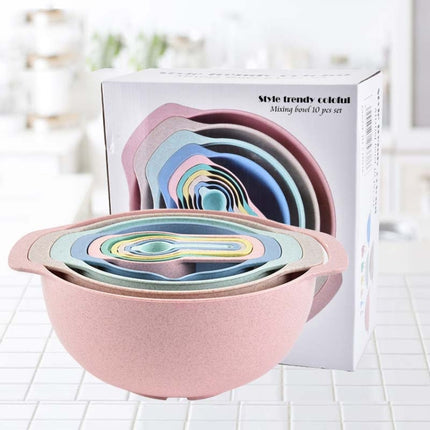 10 in 1 Wheat Straw Baking Tools Rainbow Measuring Spoon Plastic Measuring Cup Set(Color)-garmade.com