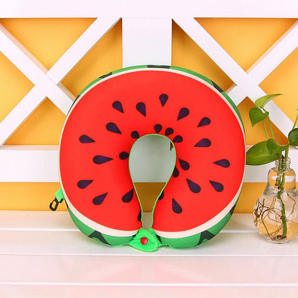 Fruit U Shaped Travel Pillow Nanoparticles Neck Pillow Car Pillows Soft Cushion Home Textile(Watermelon)-garmade.com