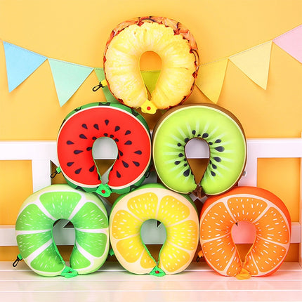 Fruit U Shaped Travel Pillow Nanoparticles Neck Pillow Car Pillows Soft Cushion Home Textile(Watermelon)-garmade.com