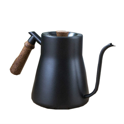 304 Stainless Steel Coffee Hand Pot Wooden Handle Coffee Pot Teflon Long-Mouth Slender Pot, Style: Without Thermometer-garmade.com