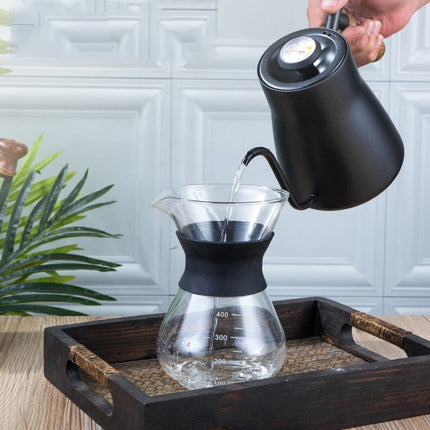 304 Stainless Steel Coffee Hand Pot Wooden Handle Coffee Pot Teflon Long-Mouth Slender Pot, Style: Without Thermometer-garmade.com