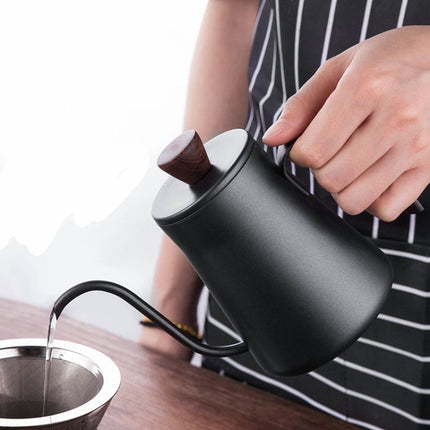Stainless Steel Hand Punch Pot Hanging Ear Pot Coffee Pot Thickened Mini Pot Teflon Thin Mouth Pot, Style: Without Lid-garmade.com