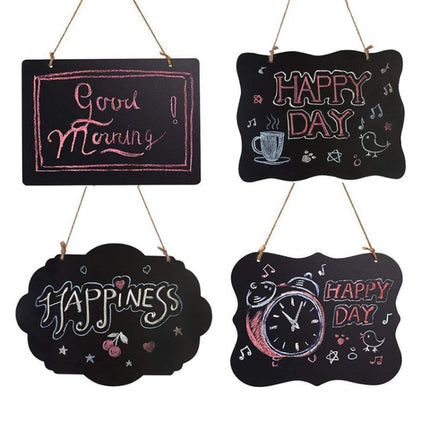 2 PCS Double-Sided Lanyard Wooden Small Blackboard Home Decoration Message Simple Listing(Wavy Square 25.5x20cm)-garmade.com
