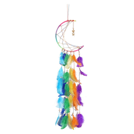 Colorful Moon Feather Woven Dream Catcher Home Wall Hanging Decoration(MS9080)-garmade.com