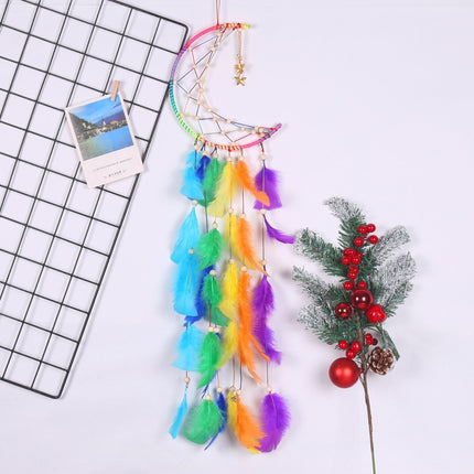 Colorful Moon Feather Woven Dream Catcher Home Wall Hanging Decoration(MS9080)-garmade.com