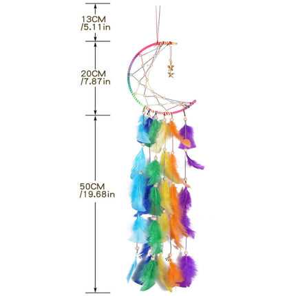 Colorful Moon Feather Woven Dream Catcher Home Wall Hanging Decoration(MS9080)-garmade.com