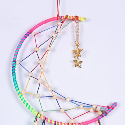 Colorful Moon Feather Woven Dream Catcher Home Wall Hanging Decoration(MS9080)-garmade.com