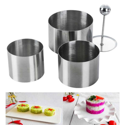 Stainless Steel Rice Ball Mold Hotel Chef Cold Appetizer Round Plastic Mold Set Kitchen Baking Cake Tool, Specification: 3 Molds + 1 Push Plate-garmade.com