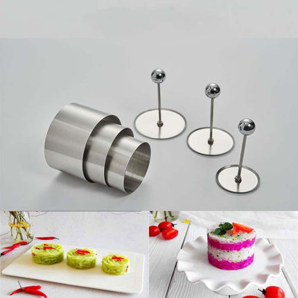 Stainless Steel Rice Ball Mold Hotel Chef Cold Appetizer Round Plastic Mold Set Kitchen Baking Cake Tool, Specification: 3 Molds + 3 Push Plates-garmade.com