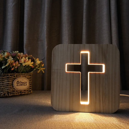 2.5W Cross Pine Craft Table Lamp Wooden LED Night Light(Warm White Light)-garmade.com