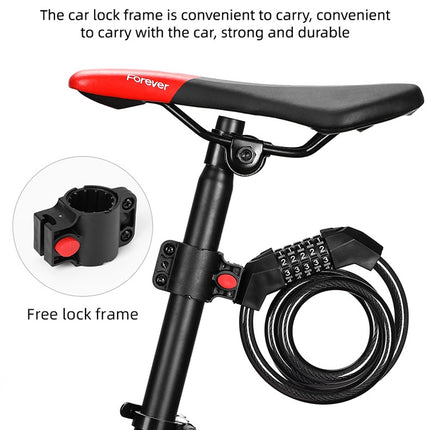 Bicycle Anti-Theft Code Lock Five-Digit Bicycle Lock Portable Bold And Long Steel Cable With Bracket Car Lock(Black)-garmade.com