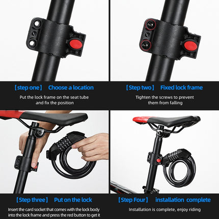 Bicycle Anti-Theft Code Lock Five-Digit Bicycle Lock Portable Bold And Long Steel Cable With Bracket Car Lock(Black)-garmade.com