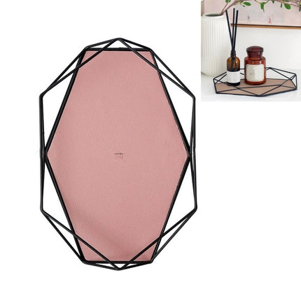 Hexagon Storage Tray Entrance Key Tray Jewelry Display Tray(Leather Pink)-garmade.com