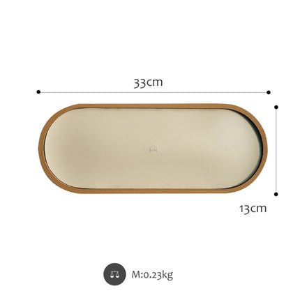 Desktop Shallow Storage Tray Sundries Tray Jewelry Display Tray , Oval (Warm Brown)-garmade.com