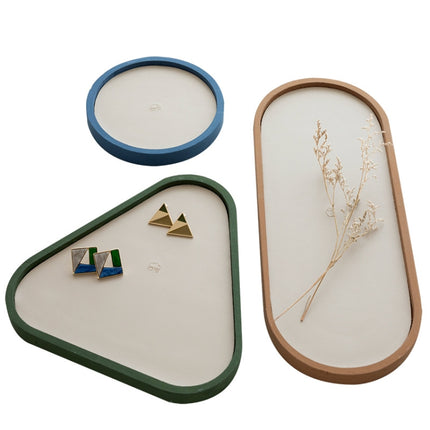 Desktop Shallow Storage Tray Sundries Tray Jewelry Display Tray , Oval (Dark Green)-garmade.com