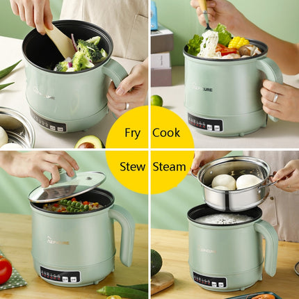 Multi-Function Electric-Cooker Mini Dormitory Student Cooking Rice Stir Frying Non-Stick Pot, 110V US Plug, Colour: White Manual Style with Steaming Grid(1.7L)-garmade.com