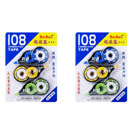6 Set Correction Belt 3 In 1 Environmental Protection Office Student Stationery Large-Capacity Correction Belt(Yellow Blue Green)-garmade.com