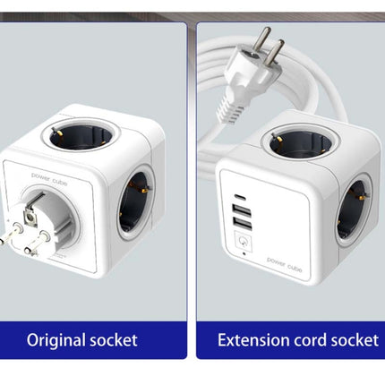 Creative Power Cube Socket Conversion Socket, EU Plug In-line Blue+U+ Switch-garmade.com