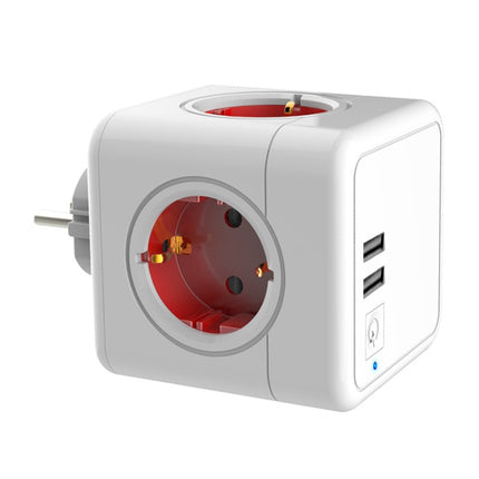 Creative Power Cube Socket Conversion Socket, EU Plug In-line Red+U+ Switch-garmade.com