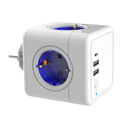 Creative Power Cube Socket Conversion Socket, EU Plug In-line Blue+U+Switch+C-garmade.com
