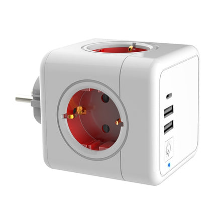 Creative Power Cube Socket Conversion Socket, EU Plug In-line Red+U+Switch+C-garmade.com