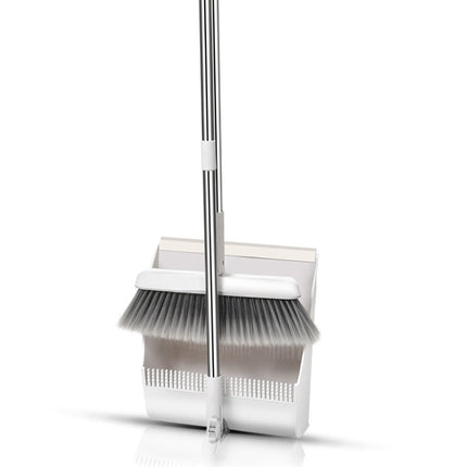 Household Folding Standing Rotatable Broom And Dustpan Set Combination(White)-garmade.com