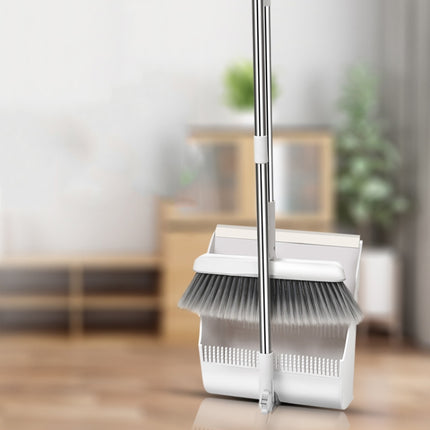 Household Folding Standing Rotatable Broom And Dustpan Set Combination(White)-garmade.com