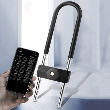Smart Bluetooth Fingerprint U-Shaped Glass Door Lock Anti-Shear Anti-Theft Lock Extended Outdoor Waterproof U-Shaped Lock, Specification: U2 (Key Password + APP + Key)-garmade.com