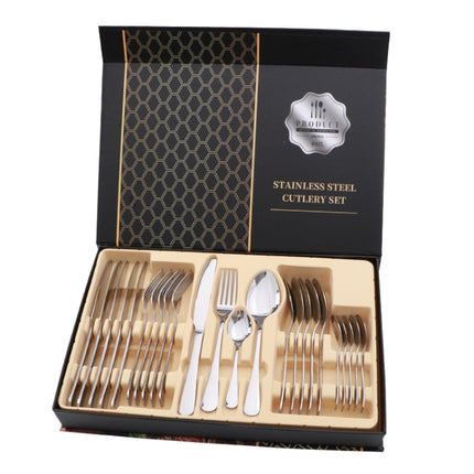 24 in 1 Stainless Steel Tableware Western Steak Cutlery Gift Set, Color: Silver-garmade.com