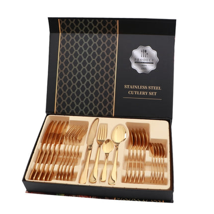 24 in 1 Stainless Steel Tableware Western Steak Cutlery Gift Set, Color: Golden-garmade.com