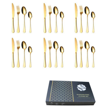 24 in 1 Stainless Steel Tableware Western Steak Cutlery Gift Set, Color: Golden-garmade.com