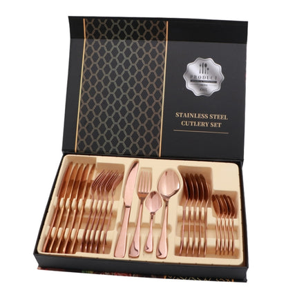 24 in 1 Stainless Steel Tableware Western Steak Cutlery Gift Set, Color: Rose Gold-garmade.com