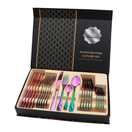 24 in 1 Stainless Steel Tableware Western Steak Cutlery Gift Set, Color: Rainbow Color-garmade.com