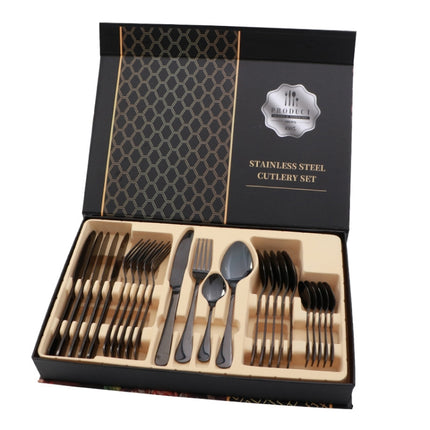 24 in 1 Stainless Steel Tableware Western Steak Cutlery Gift Set, Color: Black-garmade.com