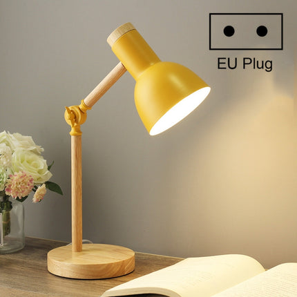T1062 Dormitory Eye Protection Desk Lamp Bedroom Bedside Wood Lamp, Power source: EU Plug(Yellow)-garmade.com