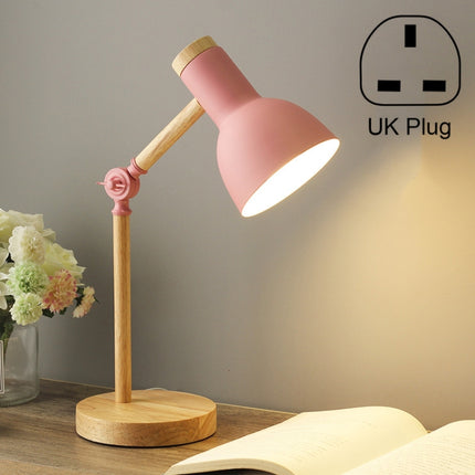 T1062 Dormitory Eye Protection Desk Lamp Bbedroom Bedside Wood Lamp, Power source: UK Plug(Pink)-garmade.com