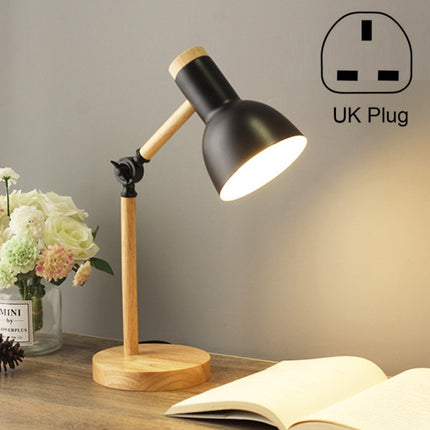 T1062 Dormitory Eye Protection Desk Lamp Bbedroom Bedside Wood Lamp, Power source: UK Plug(Black)-garmade.com