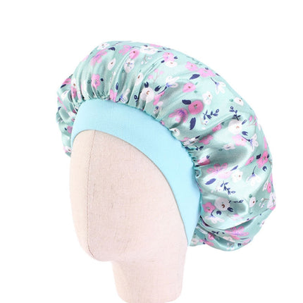 3 PCS K-14 Children Printed Satin Nightcap Adjustable Stretch Hair Care Hat Shower Cap, Size: One Size(Green)-garmade.com