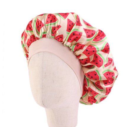 3 PCS K-14 Children Printed Satin Nightcap Adjustable Stretch Hair Care Hat Shower Cap, Size: One Size(Beige Watermelon)-garmade.com