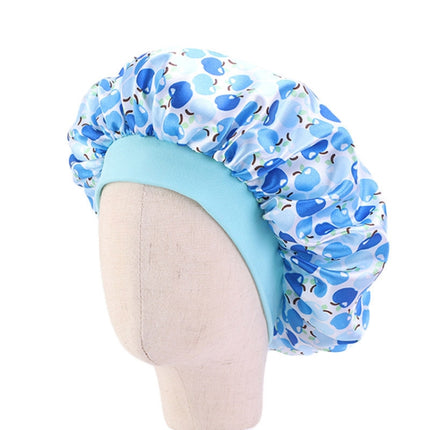 3 PCS K-14 Children Printed Satin Nightcap Adjustable Stretch Hair Care Hat Shower Cap, Size: One Size(Apple Blue)-garmade.com