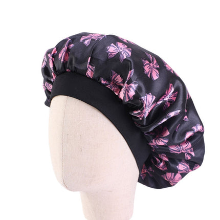 3 PCS K-14 Children Printed Satin Nightcap Adjustable Stretch Hair Care Hat Shower Cap, Size: One Size(Pink Bow)-garmade.com