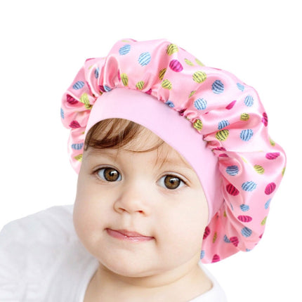 3 PCS K-14 Children Printed Satin Nightcap Adjustable Stretch Hair Care Hat Shower Cap, Size: One Size(Pink Bow)-garmade.com