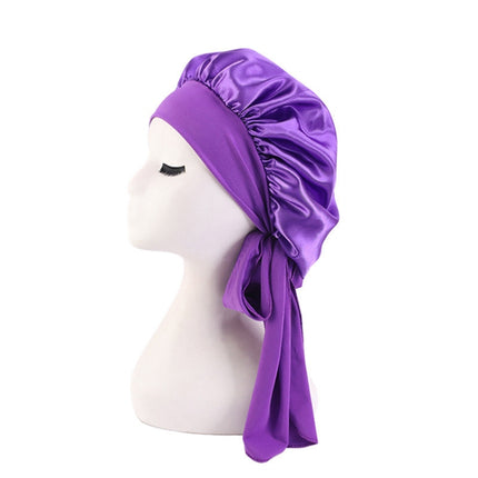 3 PCS TJM-301-1 Faux Silk Adjustable Stretch Wide-Brimmed Night Hat Satin Ribbon Round Hat Shower Cap Hair Care Hat, Size: Free Size(Purple)-garmade.com