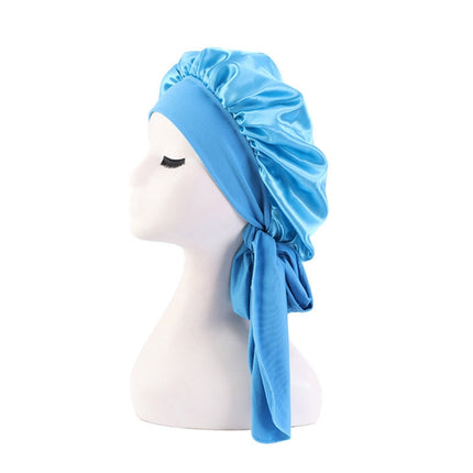 3 PCS TJM-301-1 Faux Silk Adjustable Stretch Wide-Brimmed Night Hat Satin Ribbon Round Hat Shower Cap Hair Care Hat, Size: Free Size(Sky Blue)-garmade.com