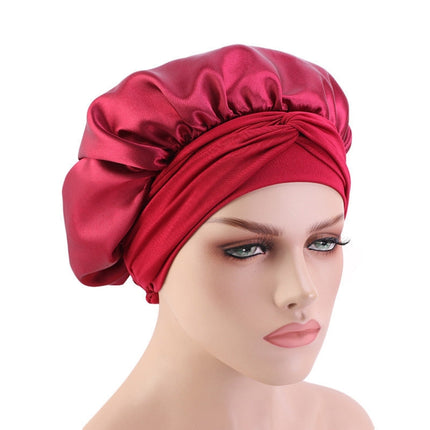 3 PCS TJM-301-1 Faux Silk Adjustable Stretch Wide-Brimmed Night Hat Satin Ribbon Round Hat Shower Cap Hair Care Hat, Size: Free Size(Pink)-garmade.com